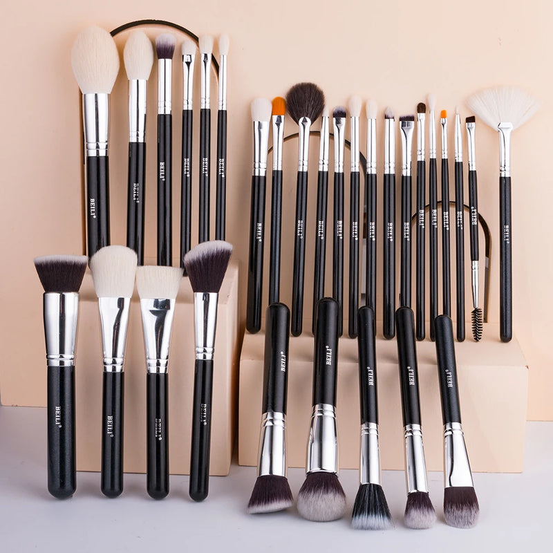 BEILI Goat Makeup Brush Set Eyeshadow Makeup Brushes Professional Foundation Blending Eyebrow Fan Blush brosse maquiagens