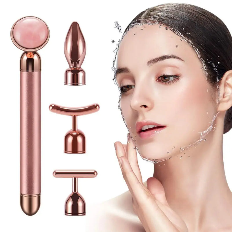 4-in-1 Vibrating Rose Quartz Roller – Lift, Tone, and Rejuvenate Your Skin