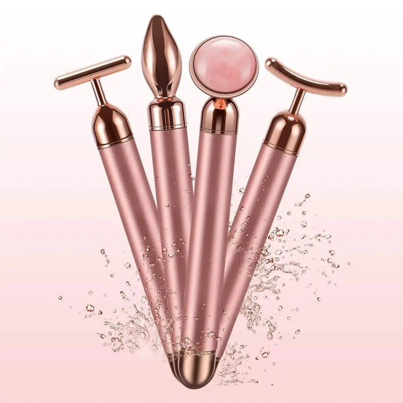 4-in-1 Vibrating Rose Quartz Roller – Lift, Tone, and Rejuvenate Your Skin