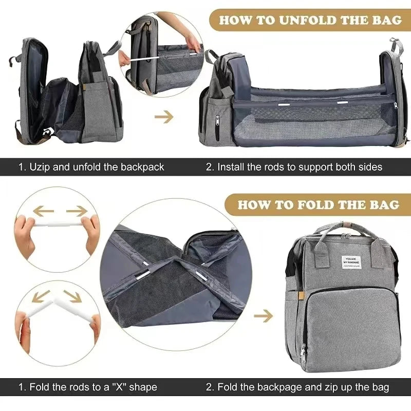 Foldable Bed Diaper Bag – All-in-One Convenience for Moms on the Go