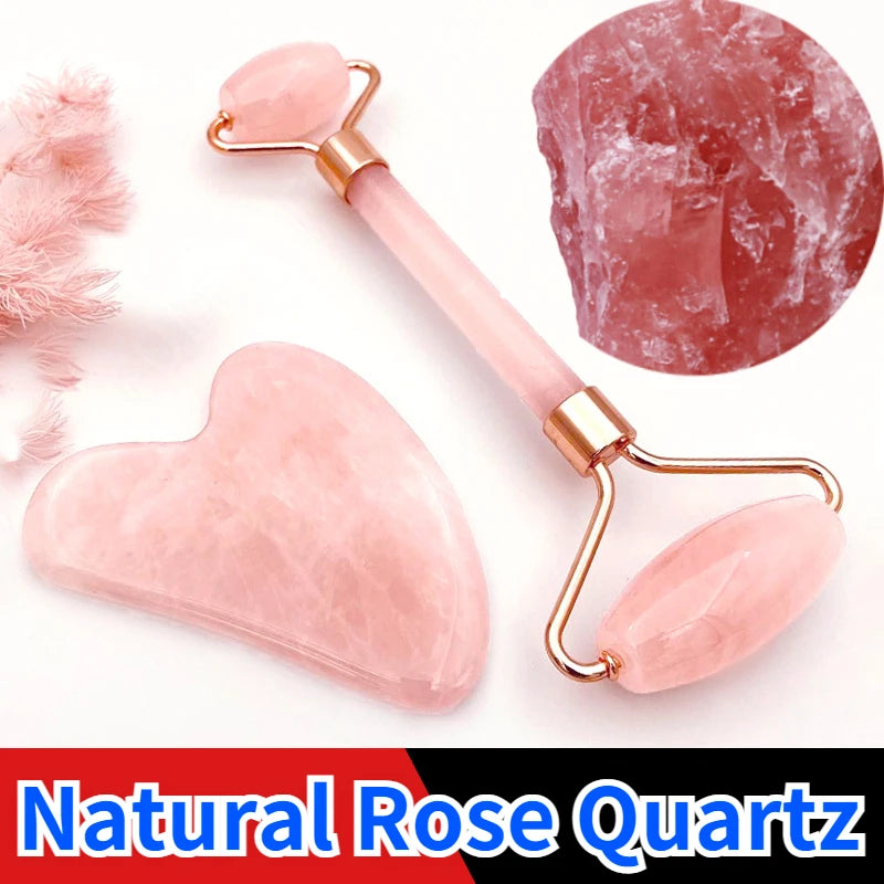 Rose Quartz Crystal Jade Roller & Gua Sha Set – Natural Beauty, Timeless Glow