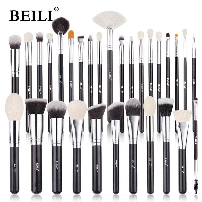 BEILI Goat Makeup Brush Set Eyeshadow Makeup Brushes Professional Foundation Blending Eyebrow Fan Blush brosse maquiagens